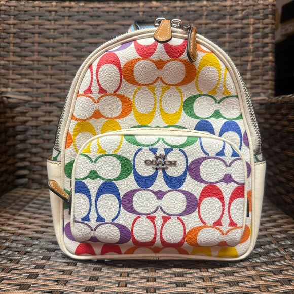 coach Mini Court Backpack In Rainbow Signature Canvas ck377 - Picture 1 of 9